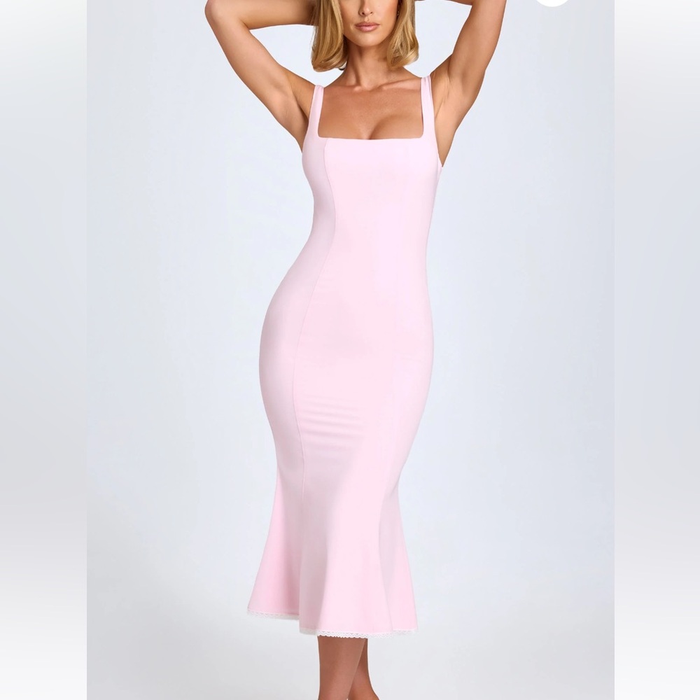 Oh Polly Blush Pink Lace-Trim Midaxi Dress